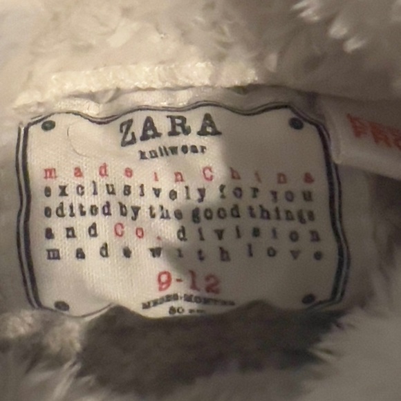 Zara Heather Grey Cotton/Wool Blend Cable Sweater w/Fur Lined Neck Size 9-12m - Picture 8 of 8